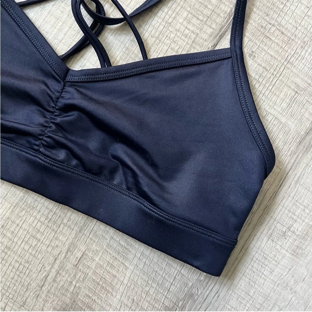 ALO Yoga Blue Sunny Strappy Sports Bra for Intimates NAVY GLOSS Size Large